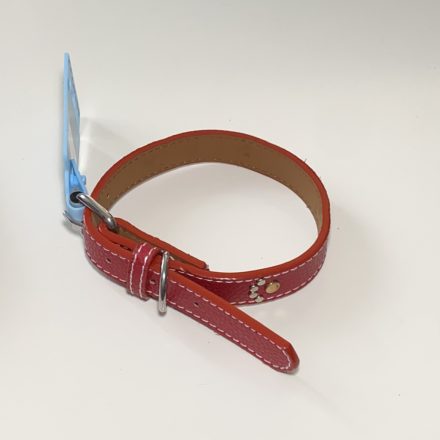 Műbőr nyakörv - tappancsos szegecsekkel - 2cm x 30-42cm - piros
