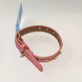   Műbőr nyakörv - csillagos szegecsekkel - 2cm x 30-42cm - rózsaszín