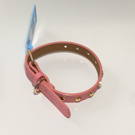 Műbőr nyakörv - csillagos szegecsekkel - 2cm x 30-42cm - rózsaszín