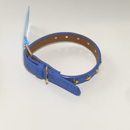 Műbőr nyakörv - csillagos szegecsekkel - 2cm x 30-42cm - kék