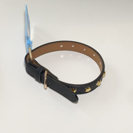 Műbőr nyakörv - csillagos szegecsekkel - 2cm x 30-42cm - fekete