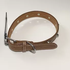   Műbőr nyakörv - hímzett és szegecses - 2,5cm x 46-56cm - barna