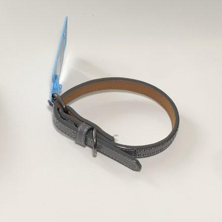 Műbőr nyakörv - apró szegecsekkel - 1,5cm x 27-38cm - szürke