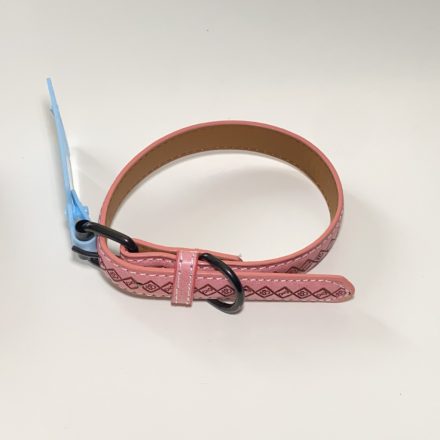 Műbőr nyakörv - nyomott mintákkal - 2,5cm x 46-56cm - rózsaszín
