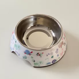   Masszív falú, fém betétes, műanyag tál - 22cm/300ml - színes állatmintákkal