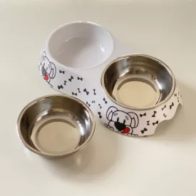  Masszív falú, fém betétes, DUPLA műanyag tál - 25x14cm 2x150ml - kutyafejjel