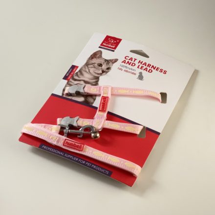Macskahám szett, hal mintával, csengettyűvel - RÓZSASZÍN