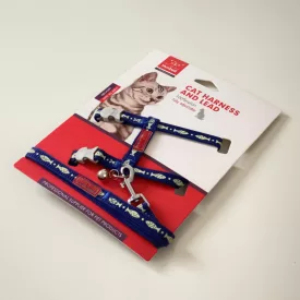   Macskahám szett, hal mintával, csengettyűvel - SÖTÉTKÉK