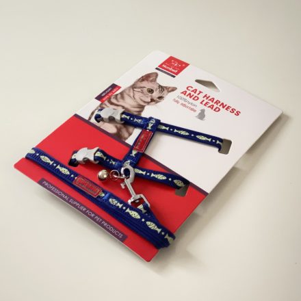 Macskahám szett, hal mintával, csengettyűvel - SÖTÉTKÉK